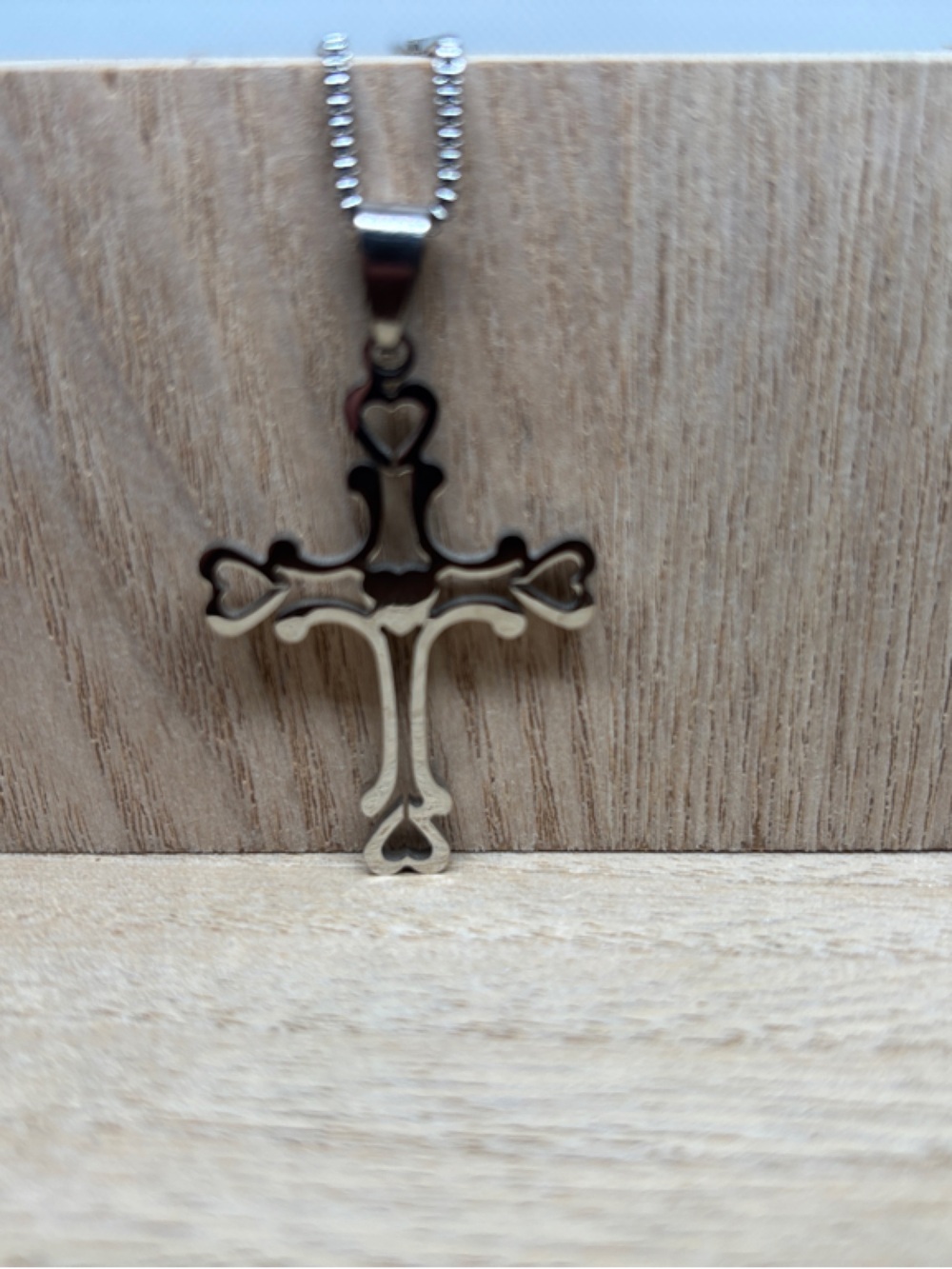Silver Heart Cross Pendant Necklace -